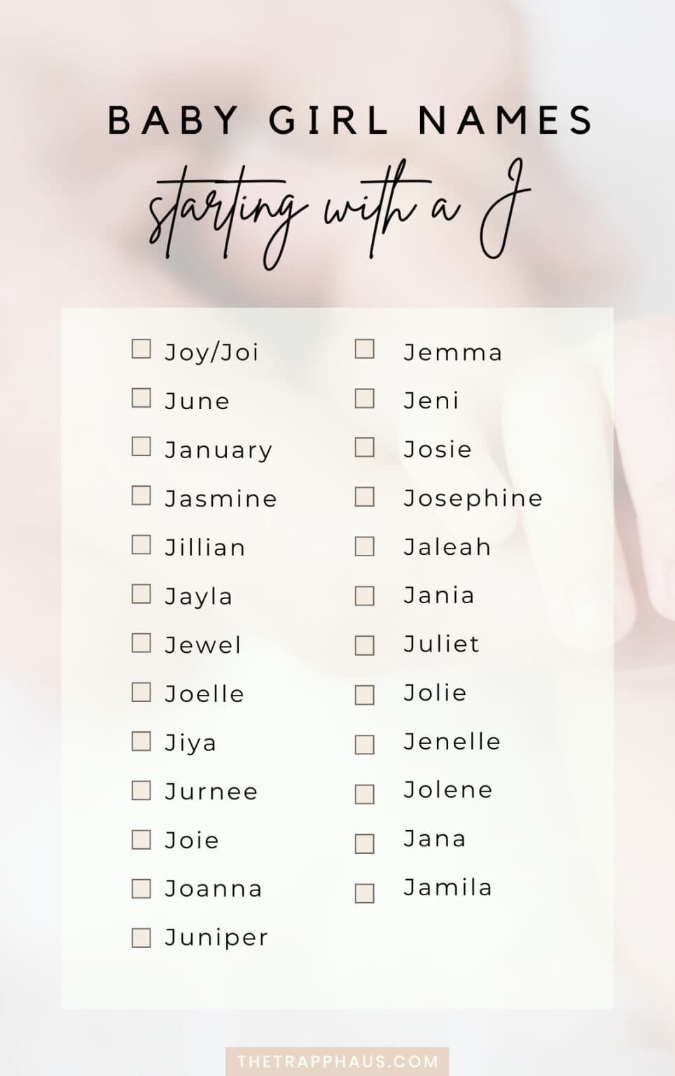 Baby girl names starting with a J