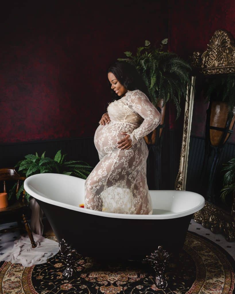 milk bath maternity photoshoot