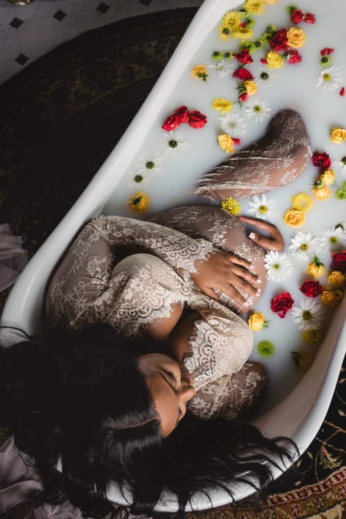 milk bath maternity photoshoot