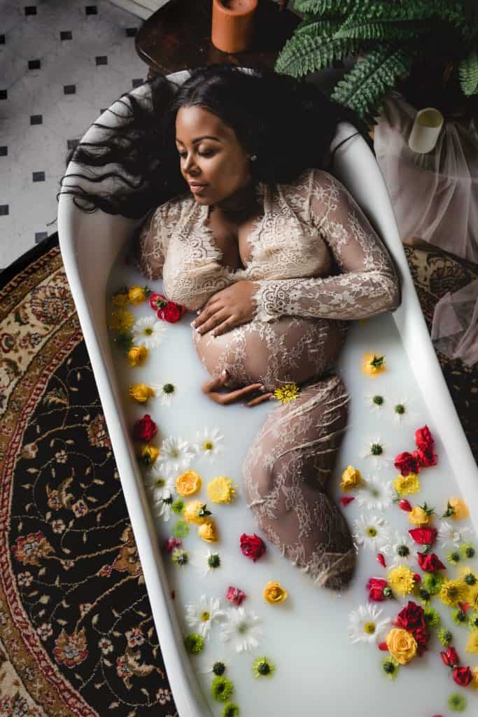 milk bath maternity photoshoot