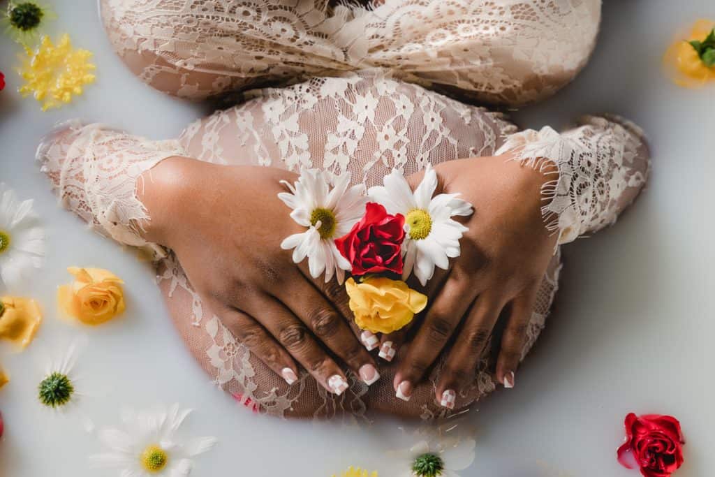 milk bath maternity photoshoot